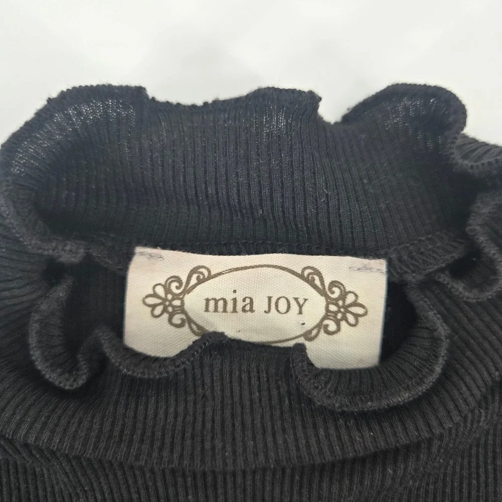Mia Joy by Joyfolie Black Ribbed Mock Neck‎ Lettuce Edge Top Girls Size 7